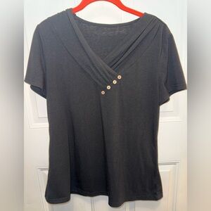 Black V-Neck Women's Top